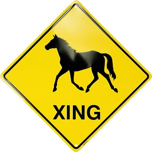 Letrero metálico cruce caballos 12x12"