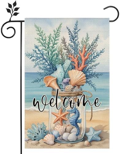 Bandera bienvenida jardín playa 12x18pulg arpillera doble cara