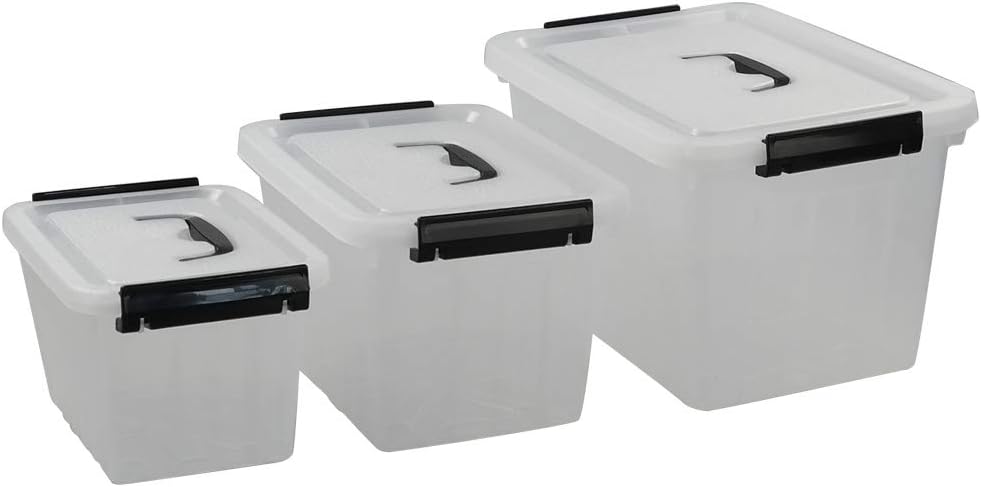 3 Pzas Caja Almacenamiento Plástico 12-6-3.5qt Con Pestillo