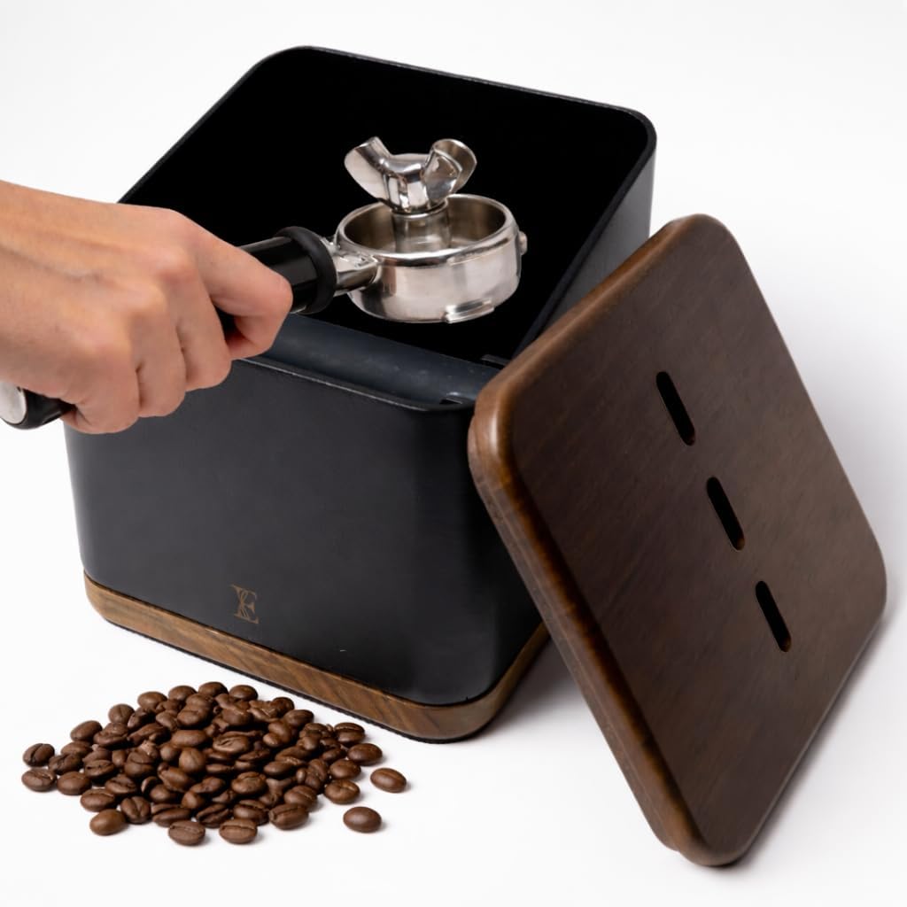 Caja golpeo espresso acero 1L base antiderrap nogal barra goma