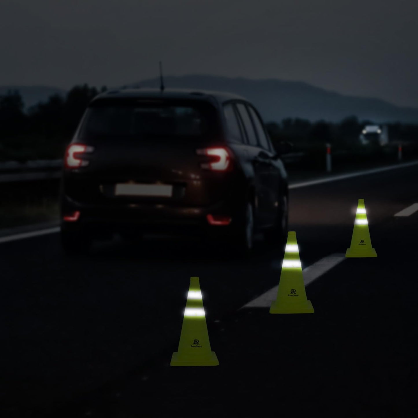 4 Conos Plegables Seguridad Vial 18pulg Verde Limón Reflejante