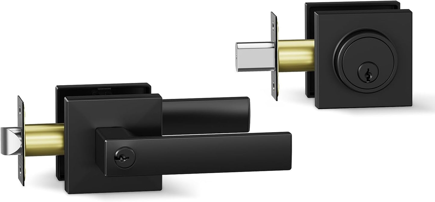 Set cerradura puerta con cilindro negro mate