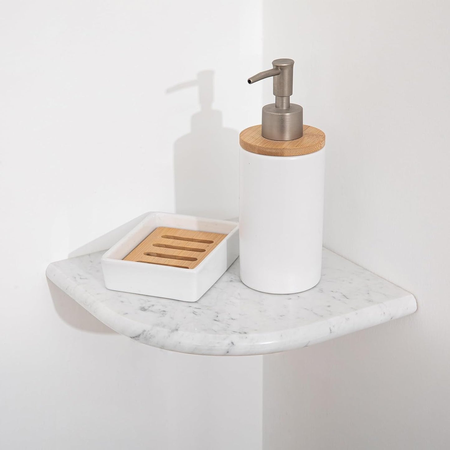 Estante esquina ducha mármol carrara 9pulg decoración baño