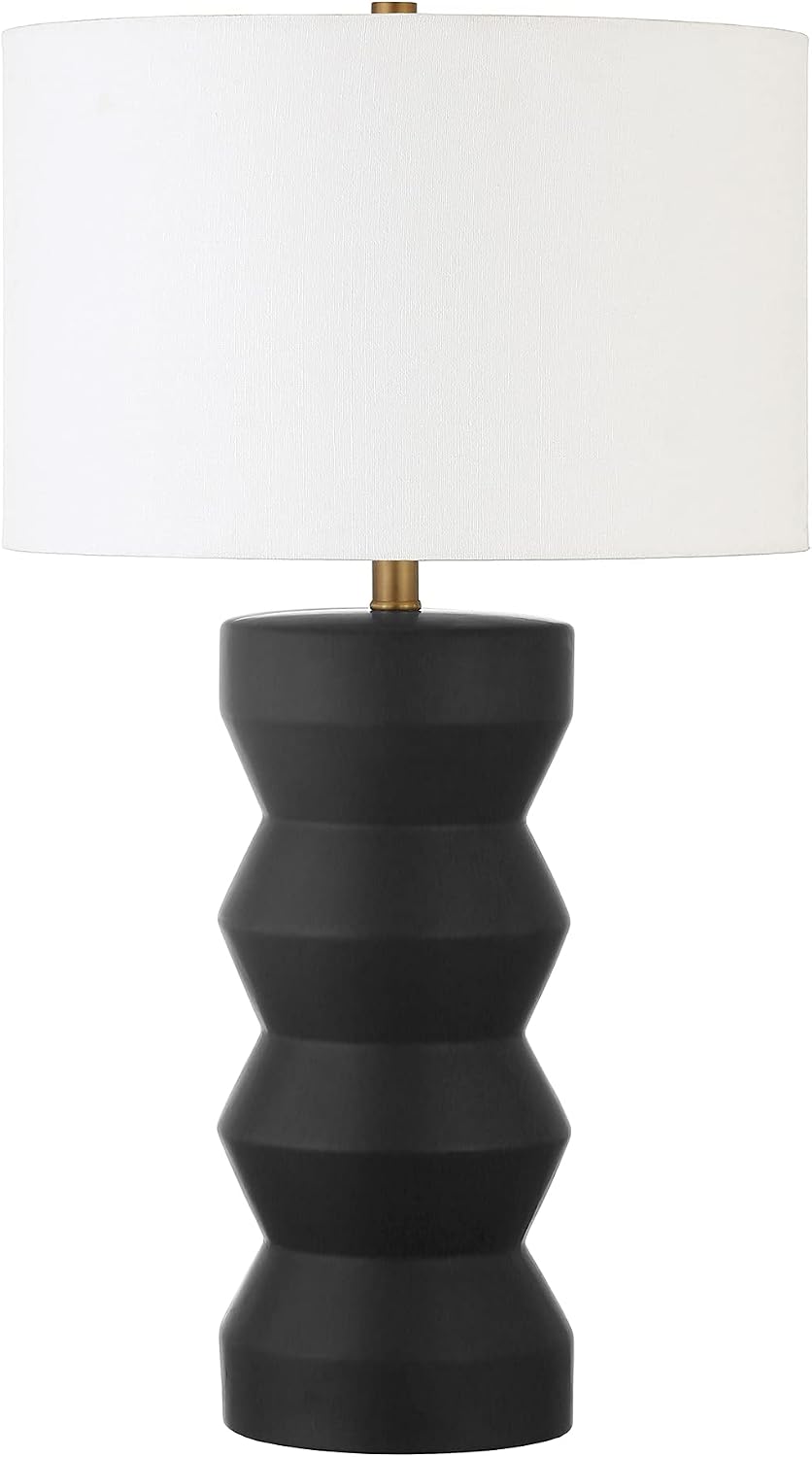 Lámpara mesa cerámica 28pulg pantalla tela negro mate y