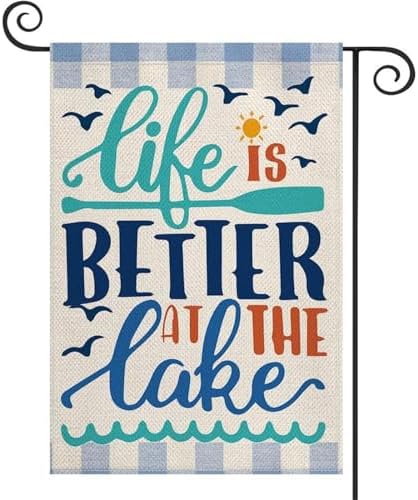 Bandera jardín Life is Better at the Lake 12x18pulg doble cara