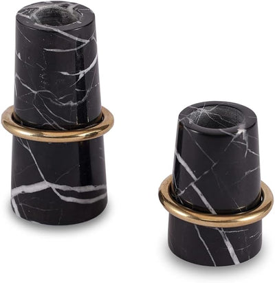 Portavelas mármol negro set 2 velas cónicas 3/4pulg dorado