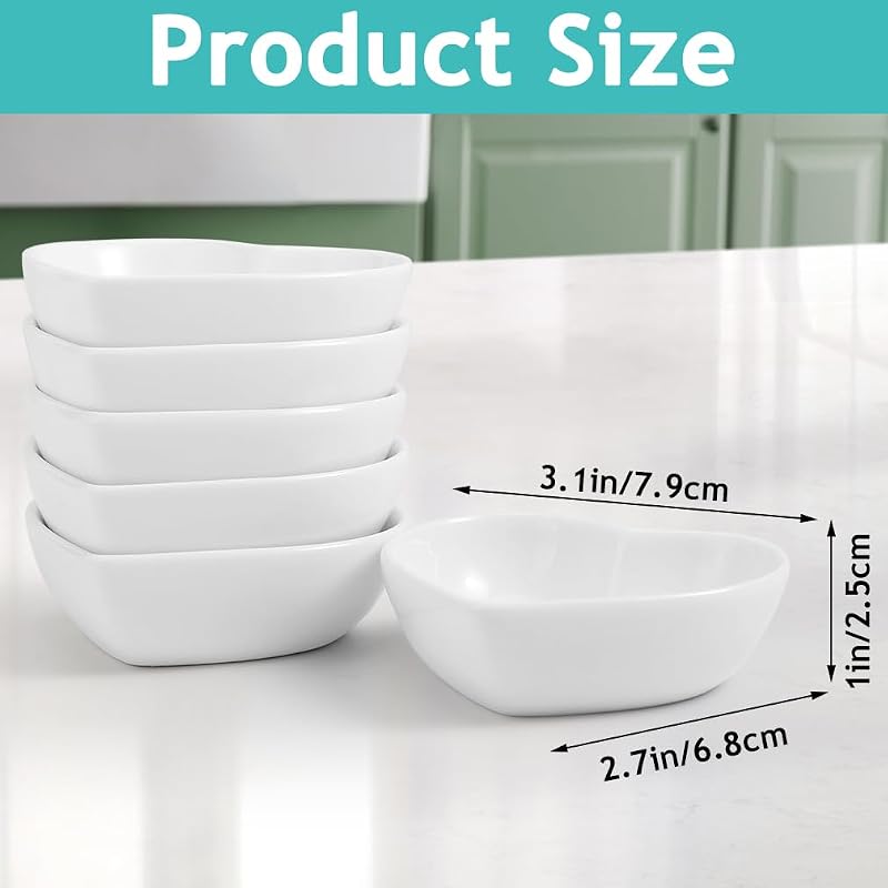 24 Pzas Cuencos Porcelana Blanca Forma Corazón 1.5oz