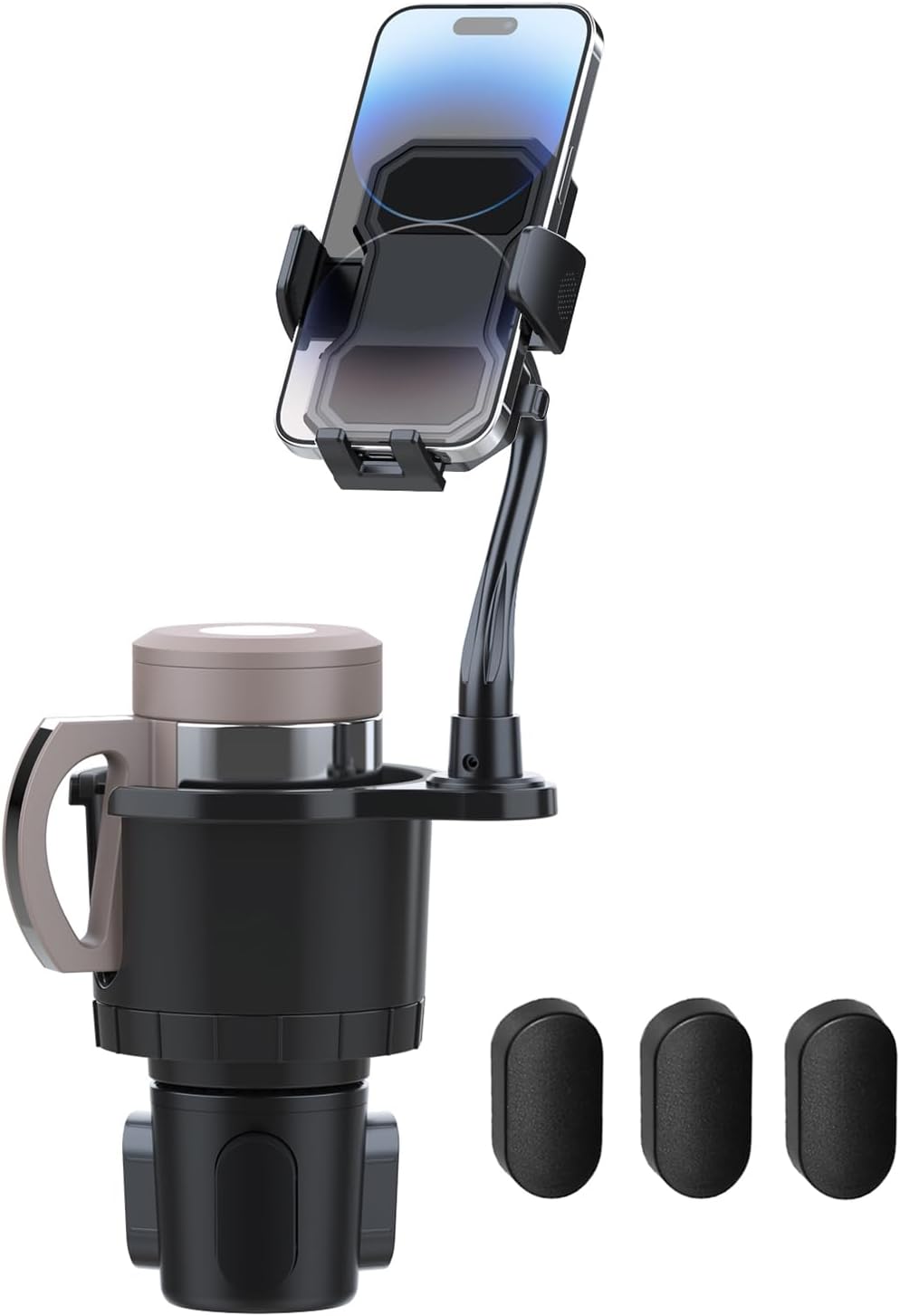 Soporte teléfono 2en1 con portavasos ajustable 360°