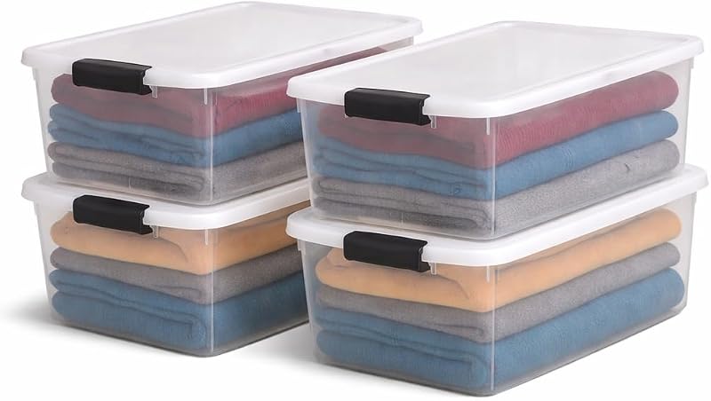 4 Cajas Organizadoras Plástico 64qt Pestillos Grises
