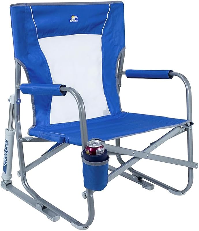 Silla mecedora playa plegable con asa transporte color azul