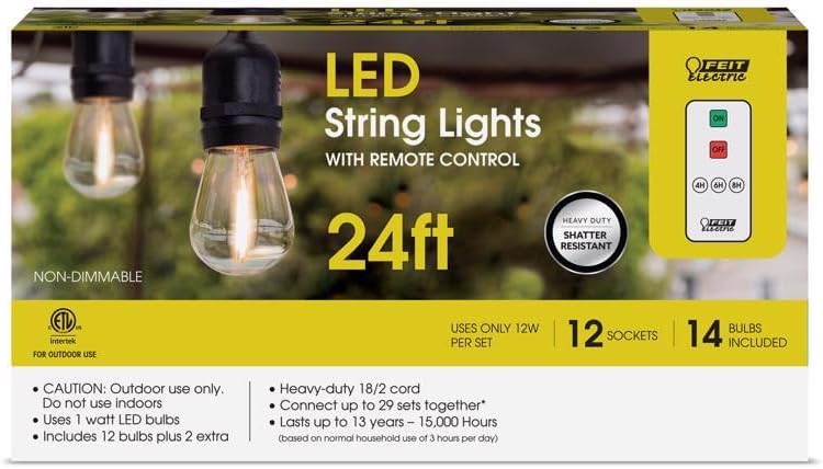 Cadena luces LED ámbar 24ft 12 luces