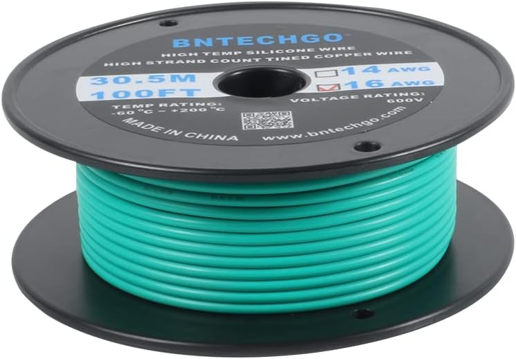 Carrete alambre silicona 16awg 100pies color verde flexible