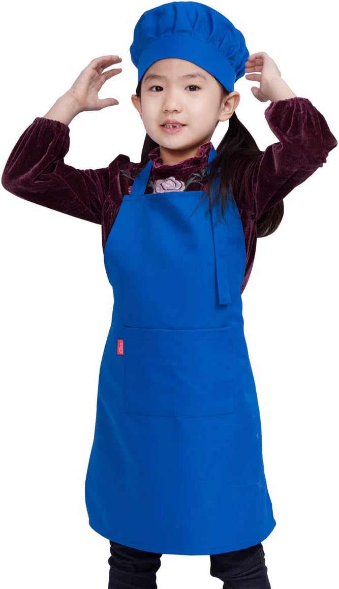 Delantal y gorro chef niños ajustable con babero 2 bolsillos