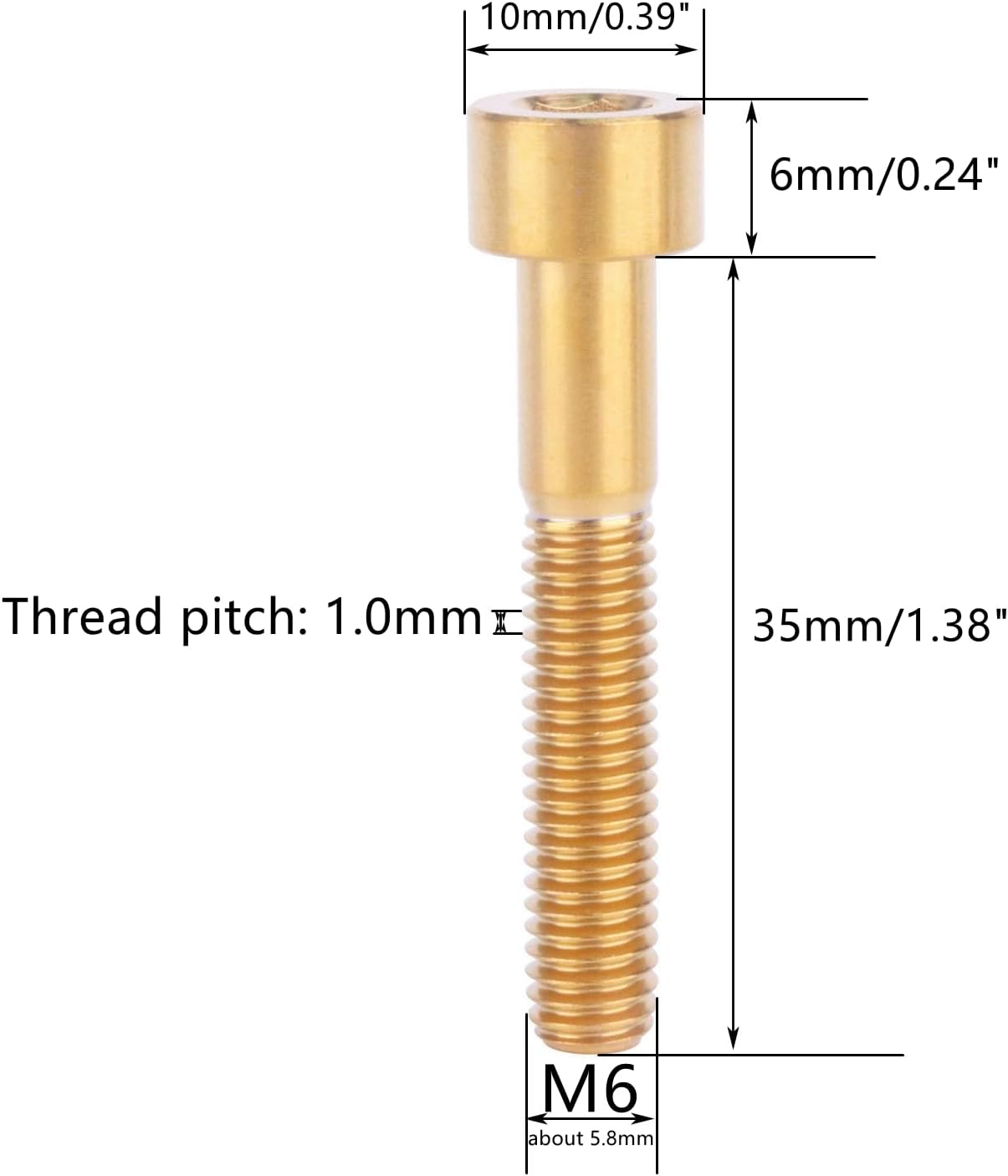 4 Pzas Perno Titanio M6x35mm Color Dorado