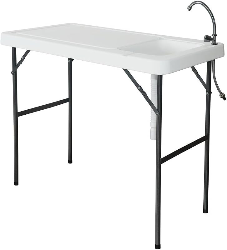 Mesa camping plegable con fregadero grifo acero