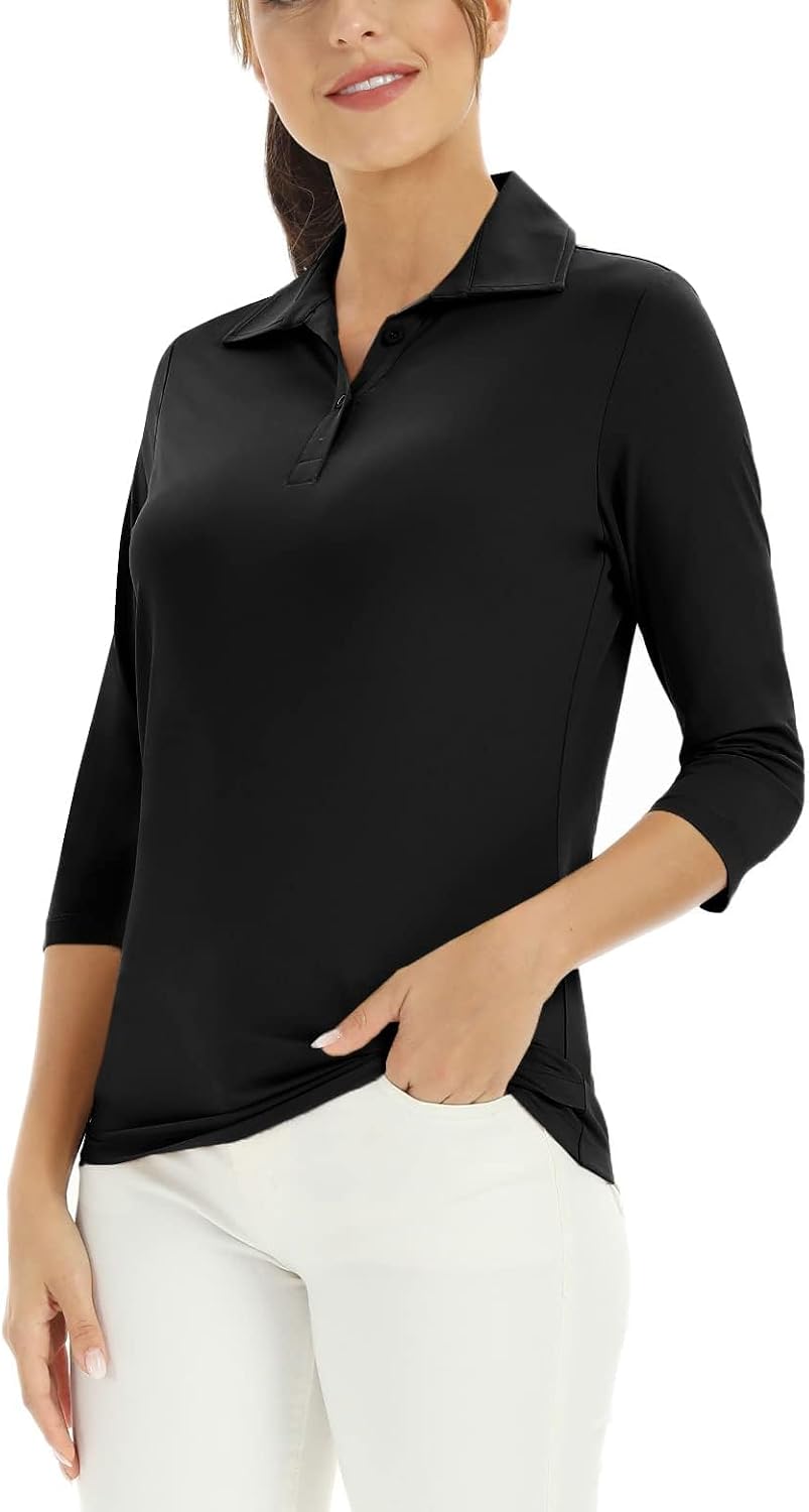 Polo mujer UPF 50 secado rápido manga 3/4 para golf