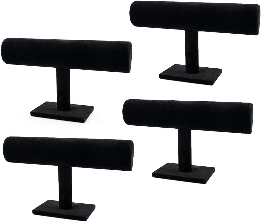 4 Soportes Terciopelo Negro para Joyas y Relojes