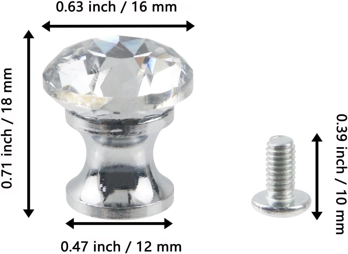 10 Pomos Cristal Transparente 0.63pulg para Cajón Gabinete