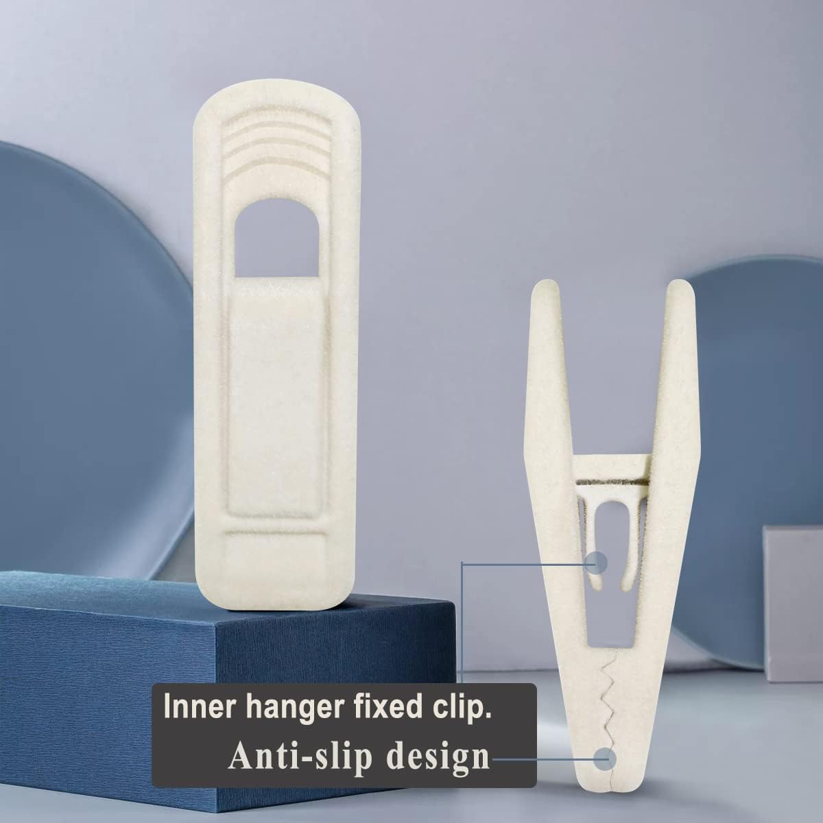 Clips terciopelo antiderrap beige para perchas 20 pzas