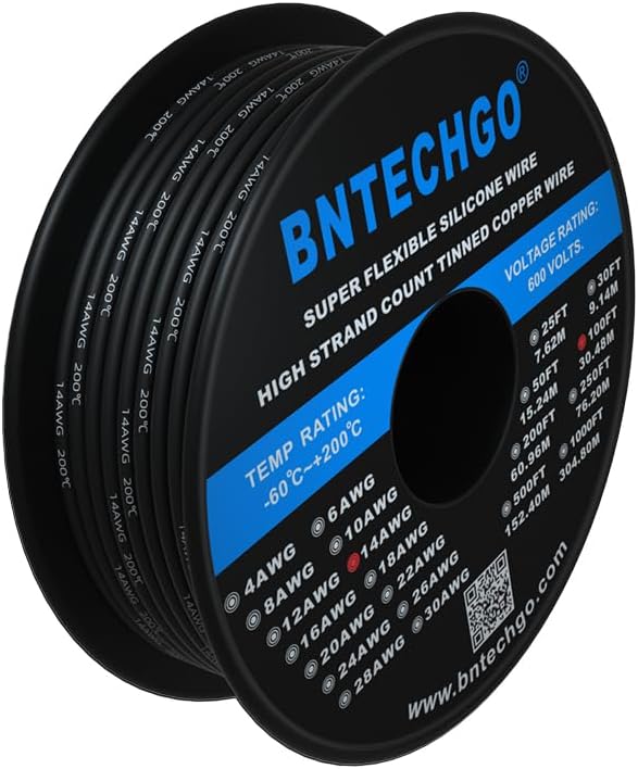 Carrete alambre silicona 14 AWG negro flexible para drones