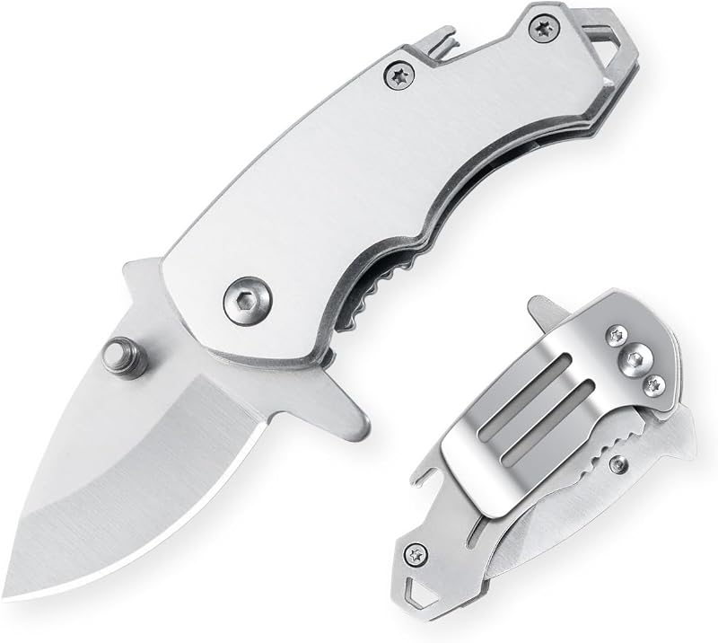 Cuchillo plegable acero inox con clip para senderismo camping