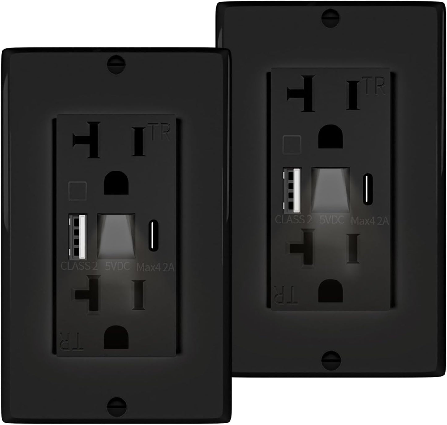 Toma corriente con luz LED y puertos USB A y C blanco