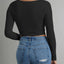 Blusa corta manga larga mujer cuello redondo ajustada