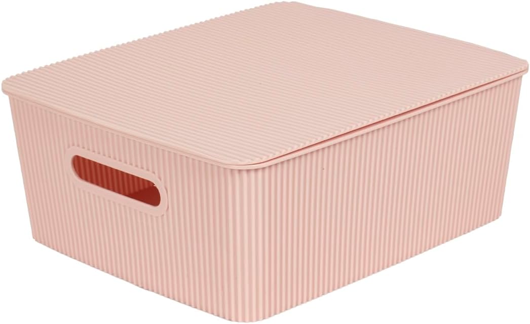 4 Cestas Plástico Apilables con Tapas Rosa 3.1gal