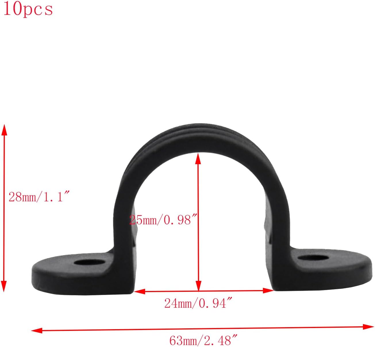 10 Correas Tubo PVC 1pulg U con 2 Agujeros Clips Negros