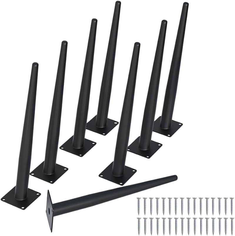 8 Pzas Patas Cónicas Metal Negro Mate 16" para Muebles