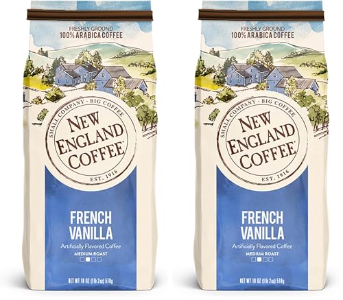 Café molido de tostado medio vainilla francesa New England Coffee 18 oz paquete de 2