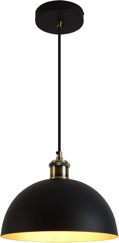 Lámpara colgante industrial vintage cúpula negro dorado