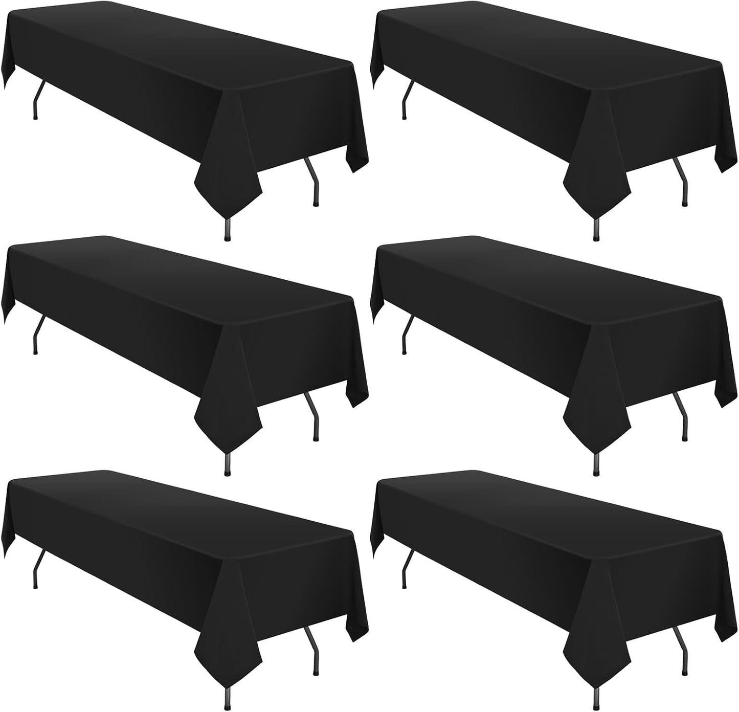6 Pzas Mantel Rectangular 60x126pulg Poliéster Negro