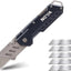 Cuchillo utilitario plegable 10 cuchillas cambio rápido azul