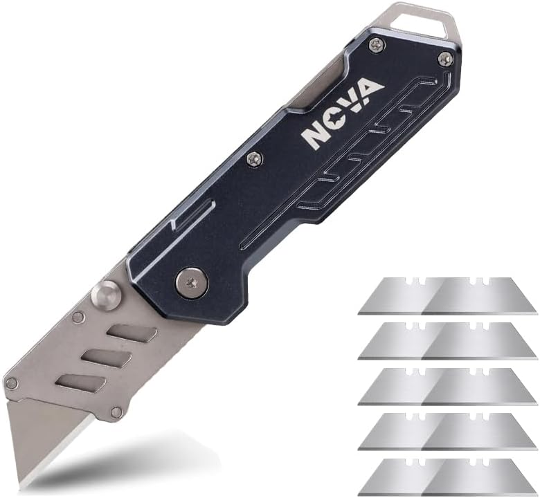 Cuchillo utilitario plegable 10 cuchillas cambio rápido azul
