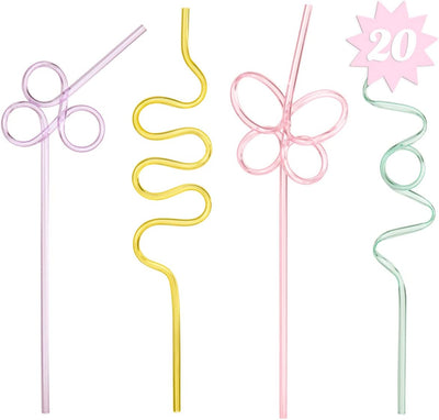 Set 20 Pzas Pajitas Reutilizables Pastel Fiesta Arco Iris