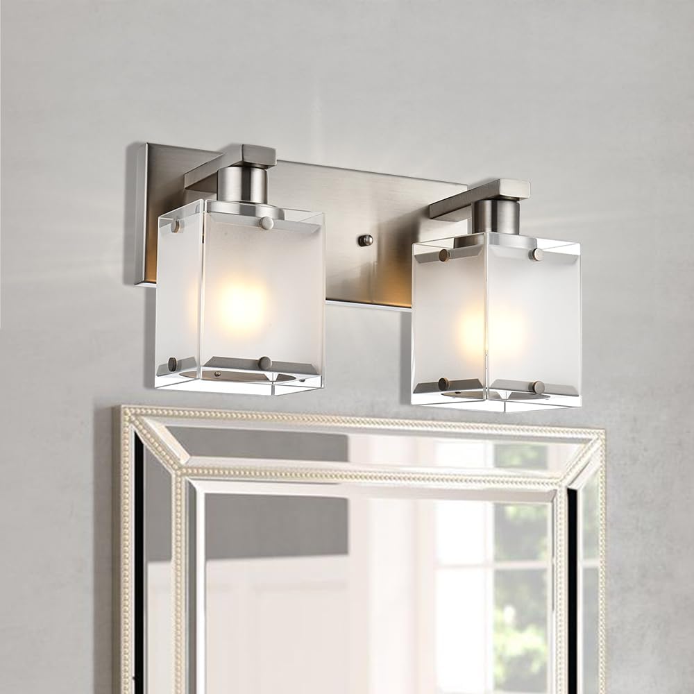 Lámpara pared 2 luces níquel cepillado vidrio esmerilado E26