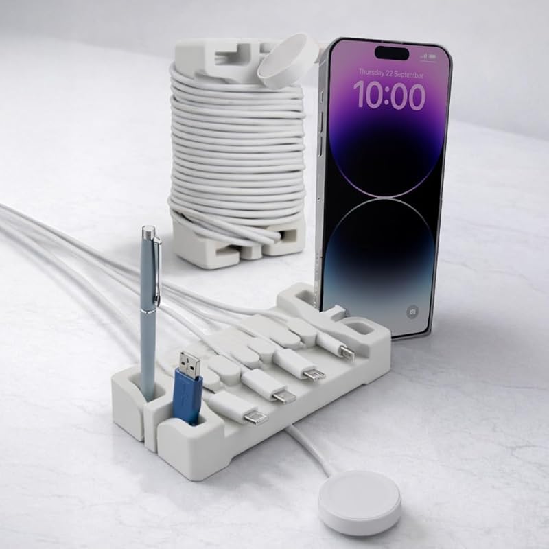 Organiz. escritorio 2 Pzas soportes cables acero antiderrap