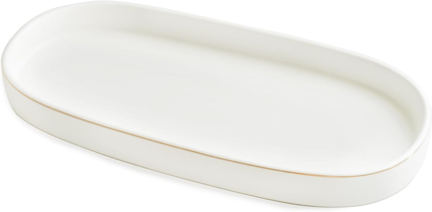 Bandeja baño cerámica ovalada para velas blanco