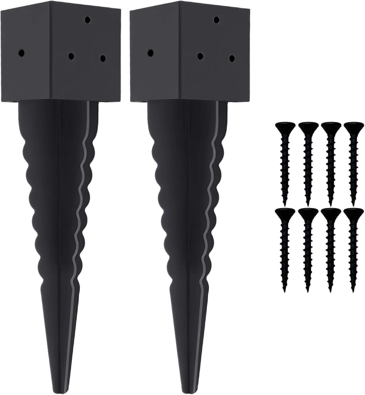 2 Estacas Anclaje Poste Valla 4x4pulg Base Metal Negro