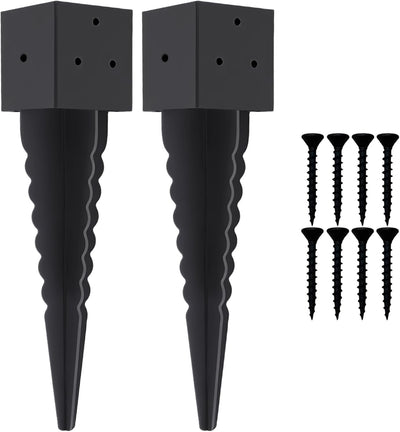 2 Estacas Anclaje Poste Valla 4x4pulg Base Metal Negro