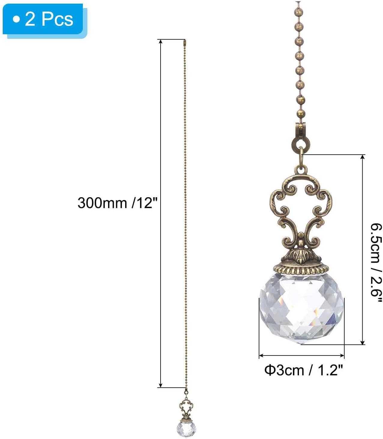 Cadena tracción ventilador techo 12pulg transparente set 2
