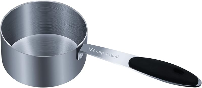 Taza medidora 1/2 taza agarre silicona negra cucharilla acero inox