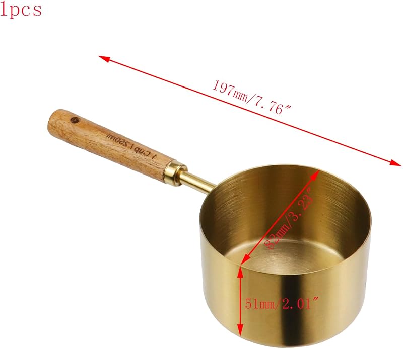 Taza medidora con mango madera y cuchara acero inox 8.5oz