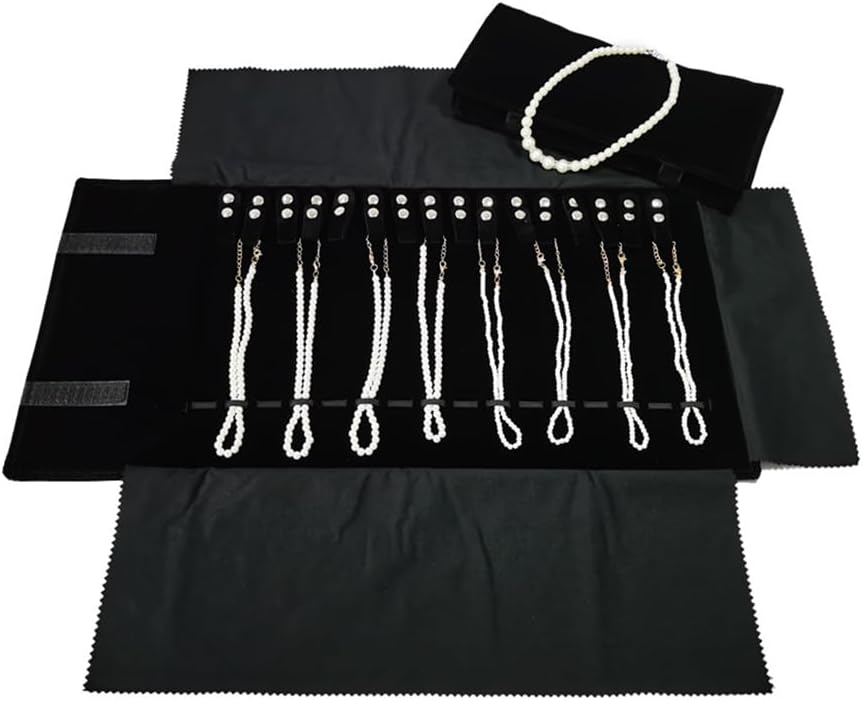 Estuche terciopelo joyas viaje negro con gris enrollable