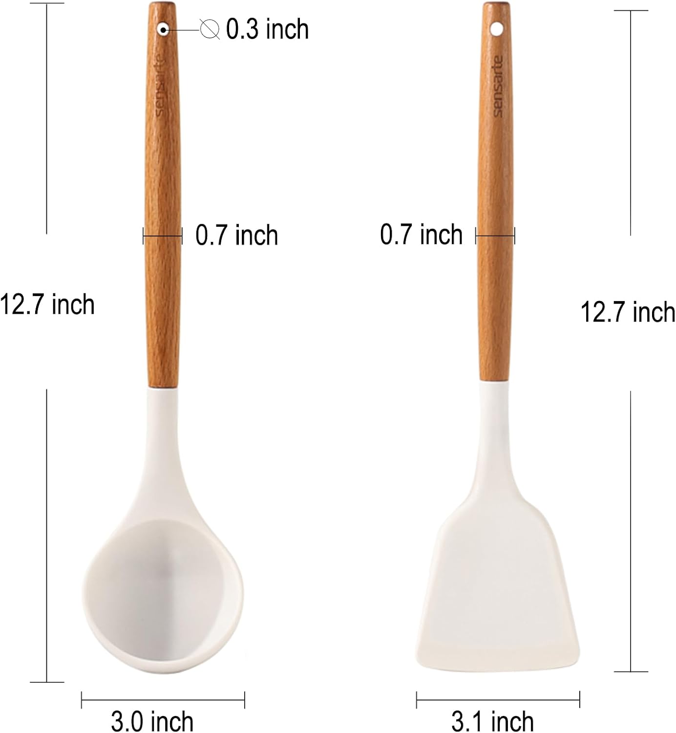 2 Pzas Utensilios Silicona Espátula Cucharón Madera Blanco