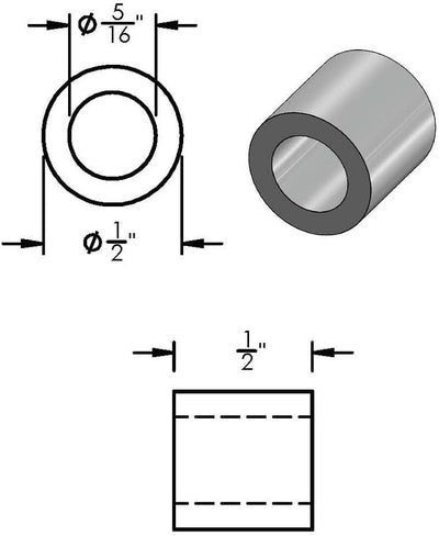 Espaciador aluminio 1/2x5/16 redondo para pernos M8