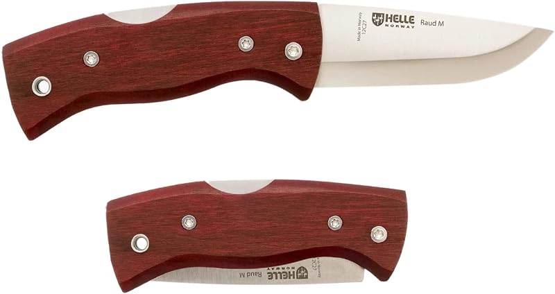 Cuchillo bolsillo plegable acero inox mango abedul rojo