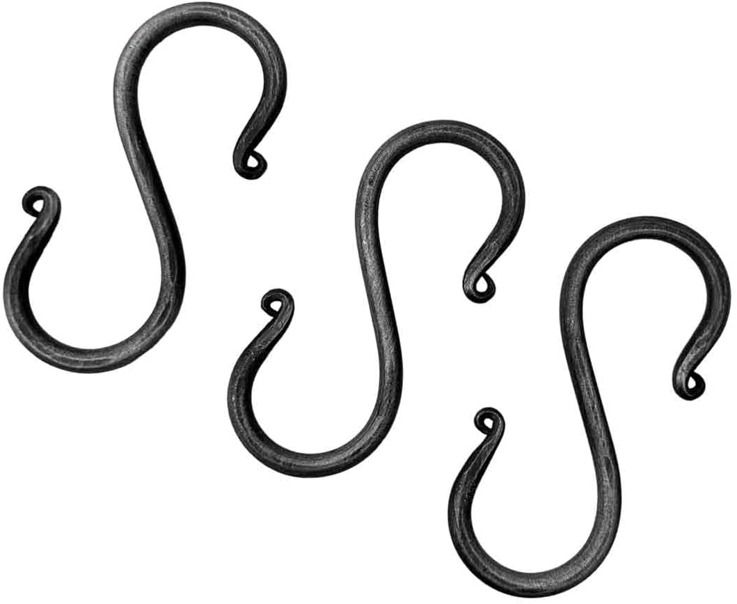 3 Ganchos S Hierro Forjado 3.5" para Colgar Utensilios