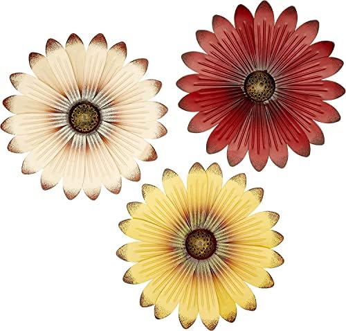3 Flores Metal Rojo Crema Amarillo Decoración Jardín